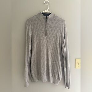 Joesph Abboud Mens 1/4 Zip Sweater SZ LG Grey Cotton Cashmere Textured Diamond
